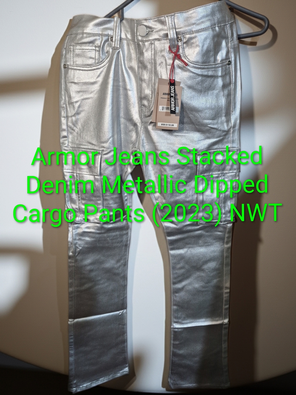 Armor Jeans Stacked Denim Metallic Dipped Cargo Pants Sz 32x36 NWT
